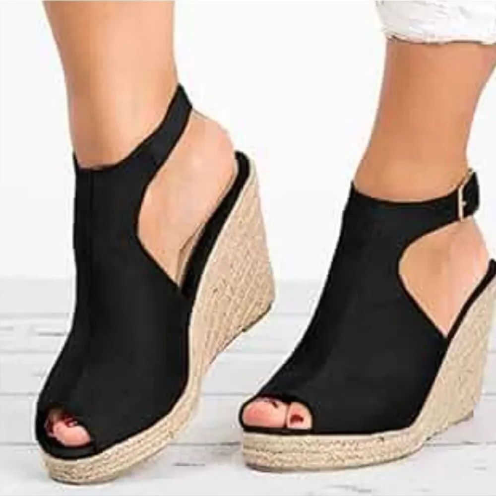BRAND NEW BRASH WEDGE PEEP TOE VELCRO STRAP CLOSURE SANDAL